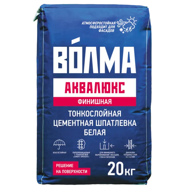 Шпаклевка цементная белая «ВОЛМА-Аквалюкс» 20кг